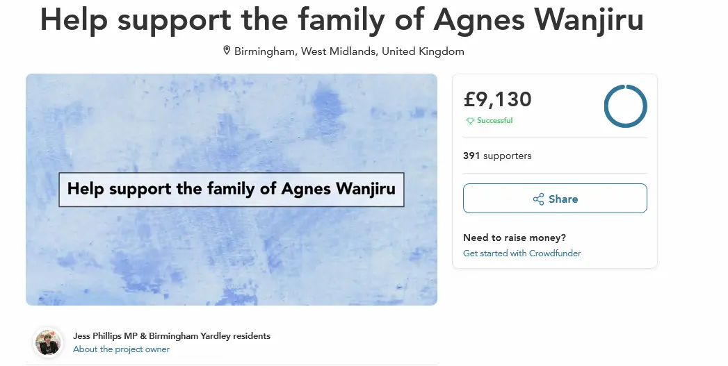 Screenshot 2026-09-08 at 21-49-01 Help support the family of Agnes Wanjiru - a Personal Causes crowdfunding project in Birmingham by Jess Phillips MP & Birmingham Yardley residents